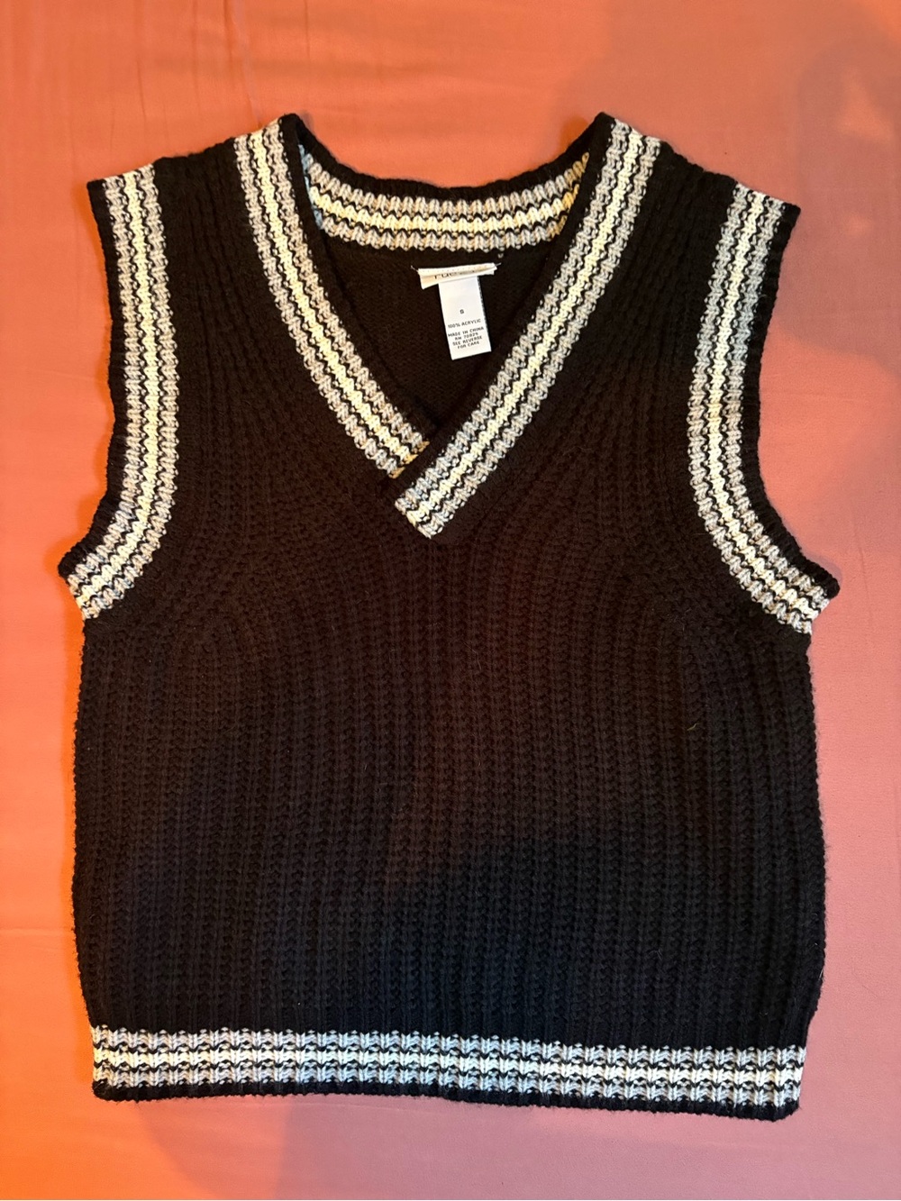 Rue21 Black V-Neck Knit Sweater Vest with White Trim
